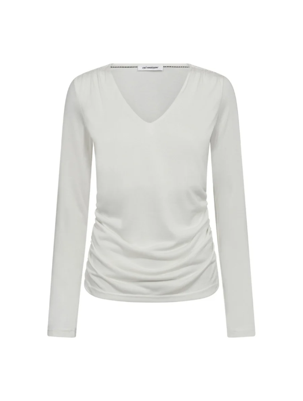 Co'couture Camilla CC hosszú ujjú, V-nyakú blúz – törtfehér