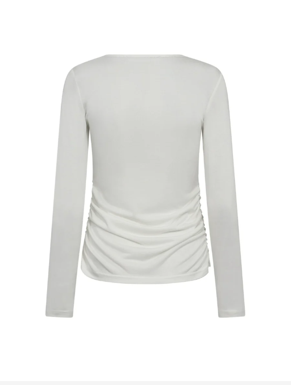 Co'couture Camilla CC hosszú ujjú, V-nyakú blúz – törtfehér