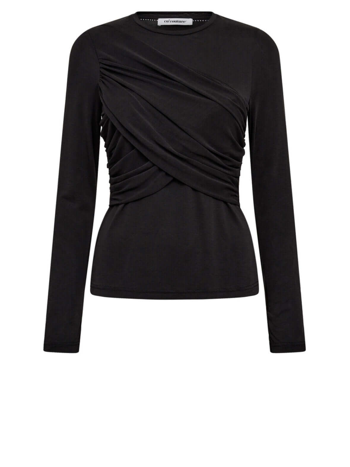 Co'couture Camilla CC drapírozott, hosszú ujjú blúz – fekete