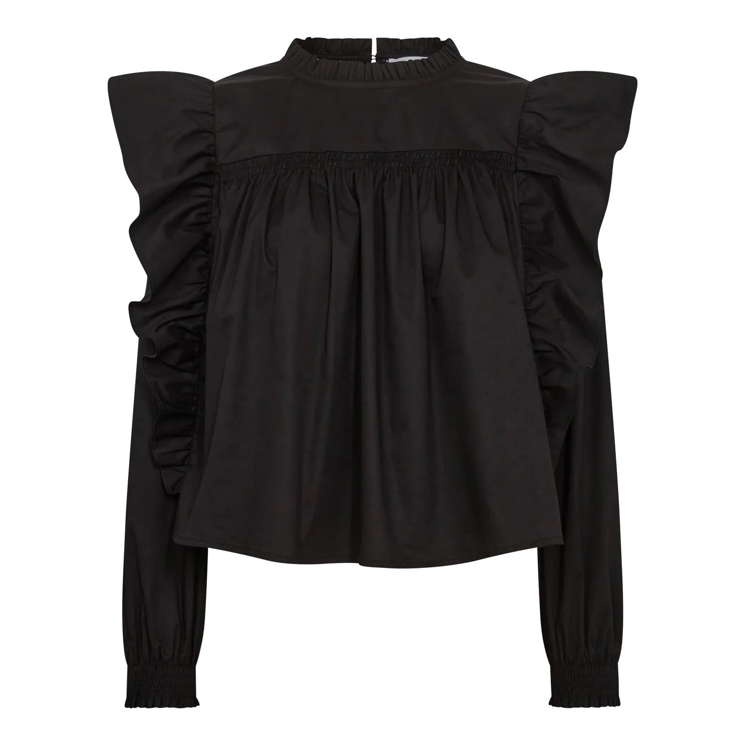 Co'couture tartást adó pamutblúz fodrokkal – fekete