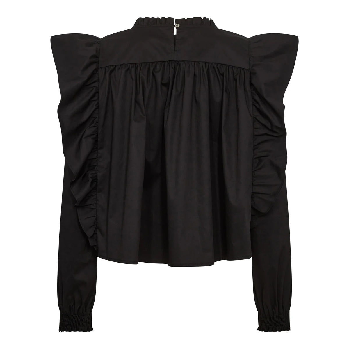 Co'couture tartást adó pamutblúz fodrokkal – fekete