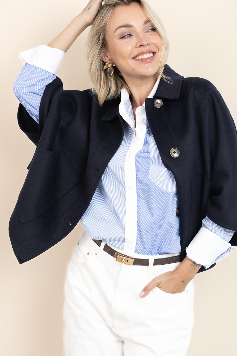 Co'couture Suri bő szabású, csíkos ing – Blue Mix