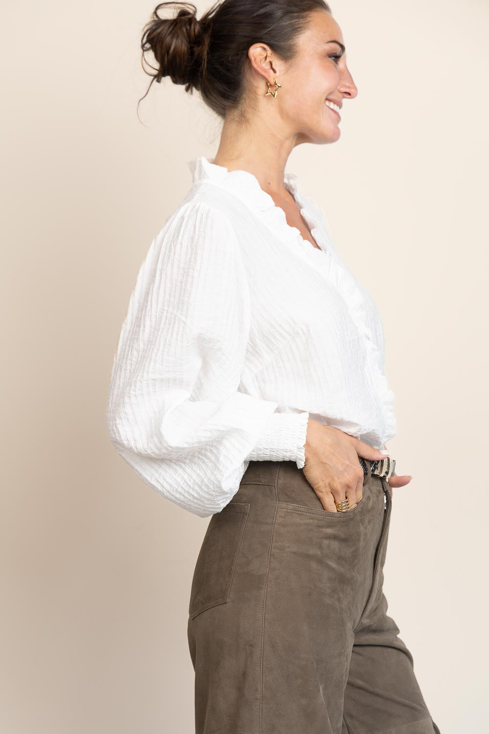 Co'couture Shina CC fodros viszkózblúz – natúr