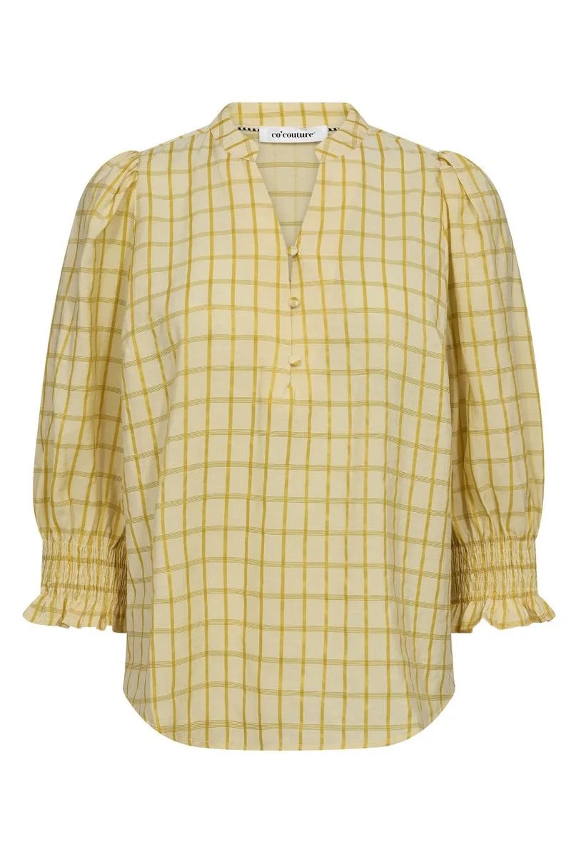 Co'couture Mango CC kockás, rövid ujjú blúz – pasztellsárga