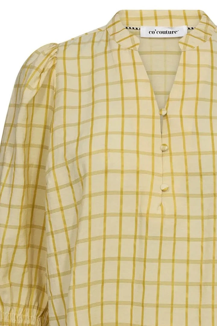 Co'couture Mango CC kockás, rövid ujjú blúz – pasztellsárga
