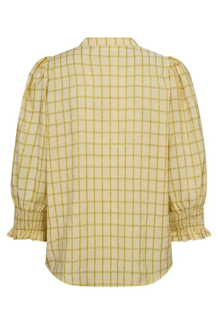 Co'couture Mango CC kockás, rövid ujjú blúz – pasztellsárga