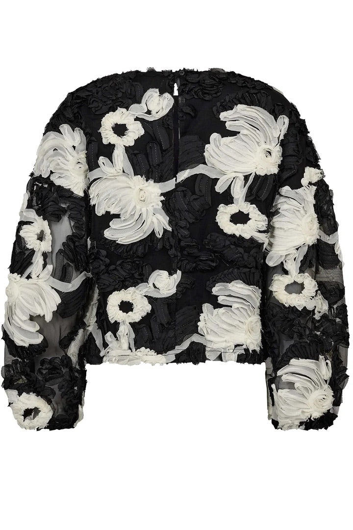 Co'couture Fleur CC bolyhos, hosszú ujjú blúz – fekete