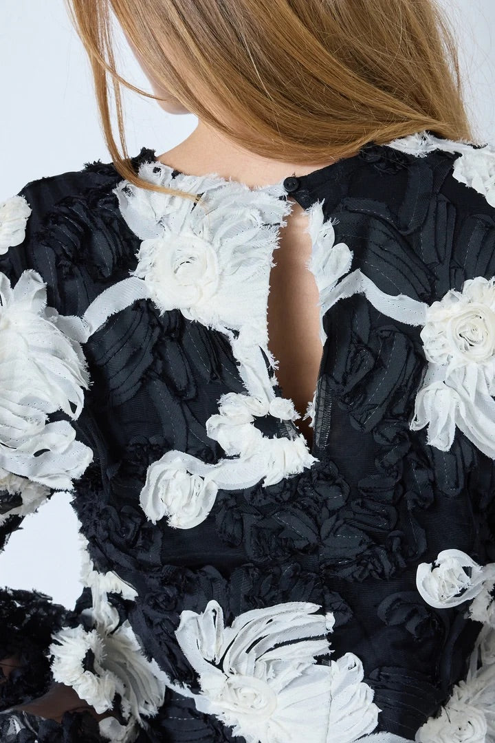 Co'couture Fleur CC bolyhos, hosszú ujjú blúz – fekete