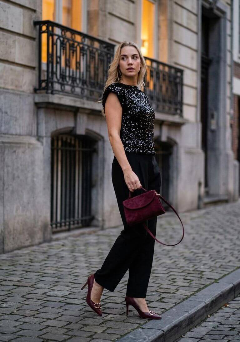 Co'couture Roslyn CC flitteres felső – fekete