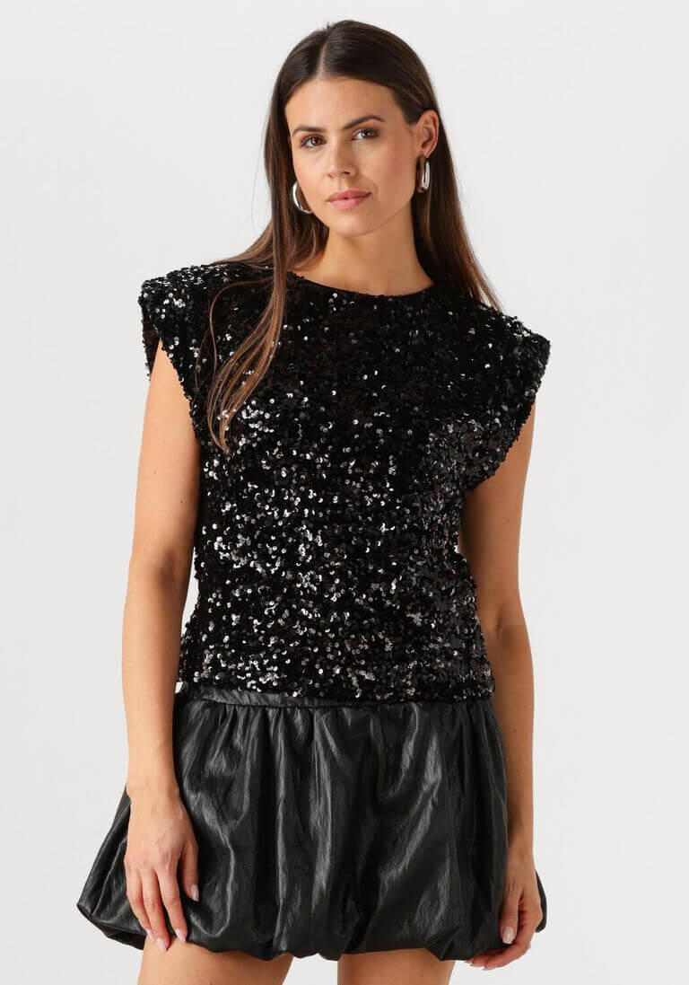 Co'couture Roslyn CC flitteres felső – fekete