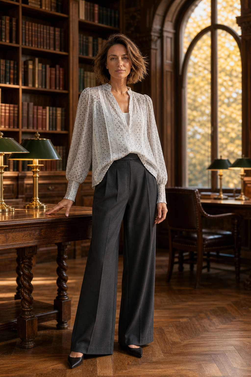 Co'couture Olly CC hosszú ujjú, V-nyakú ing – törtfehér