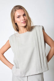 Co'couture Mava CC párnázott, rakott rövid ujjú felső – Bone