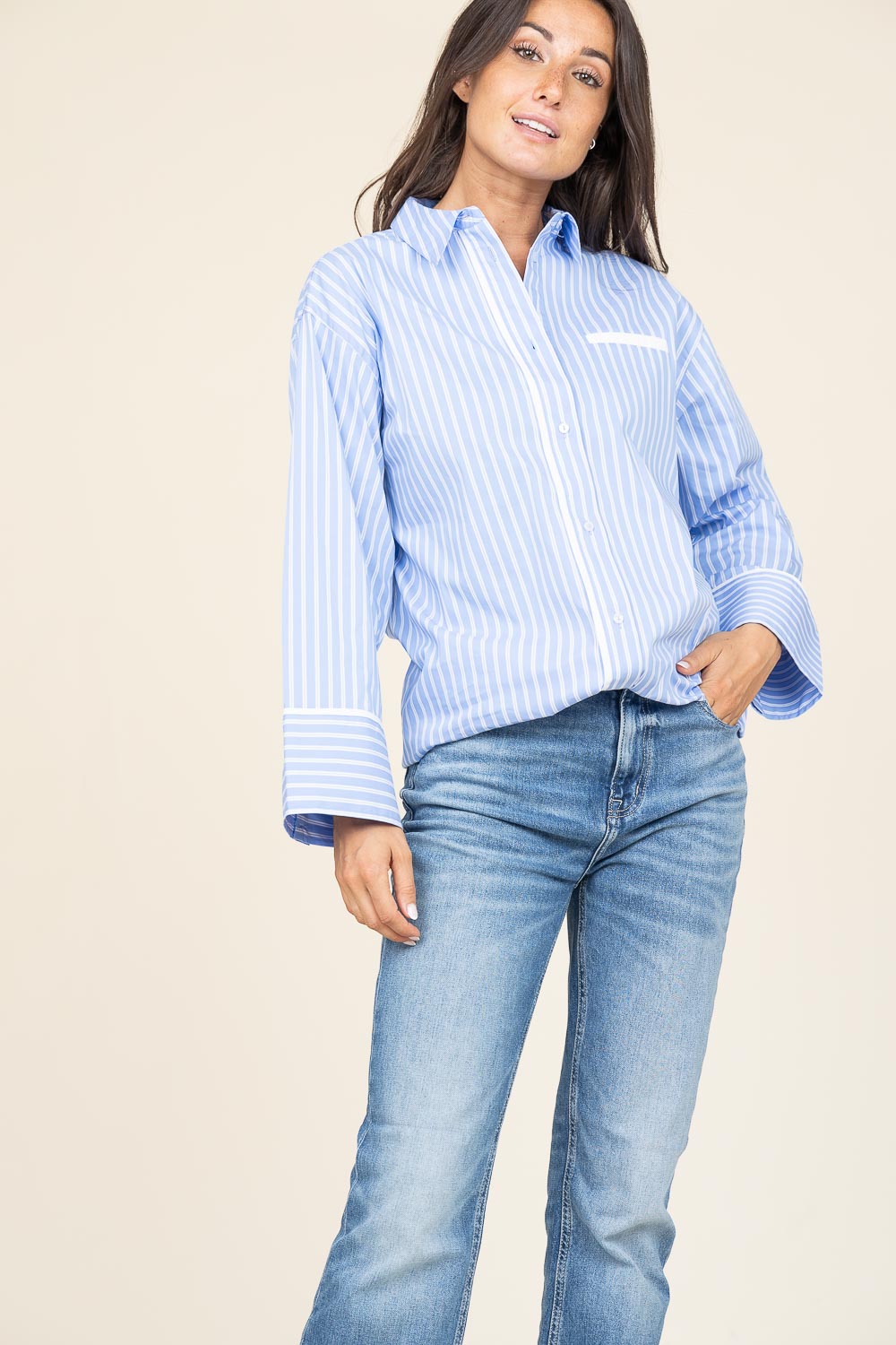 Co'couture Suri bő szabású, csíkos ing – kék
