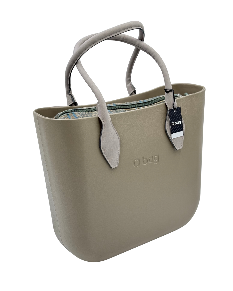 O bag – Drapp Shopper táska hozzáillő fülekkel és kék tweed belsővel