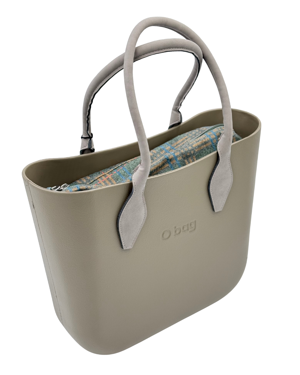 O bag – Drapp Shopper táska hozzáillő fülekkel és kék tweed belsővel