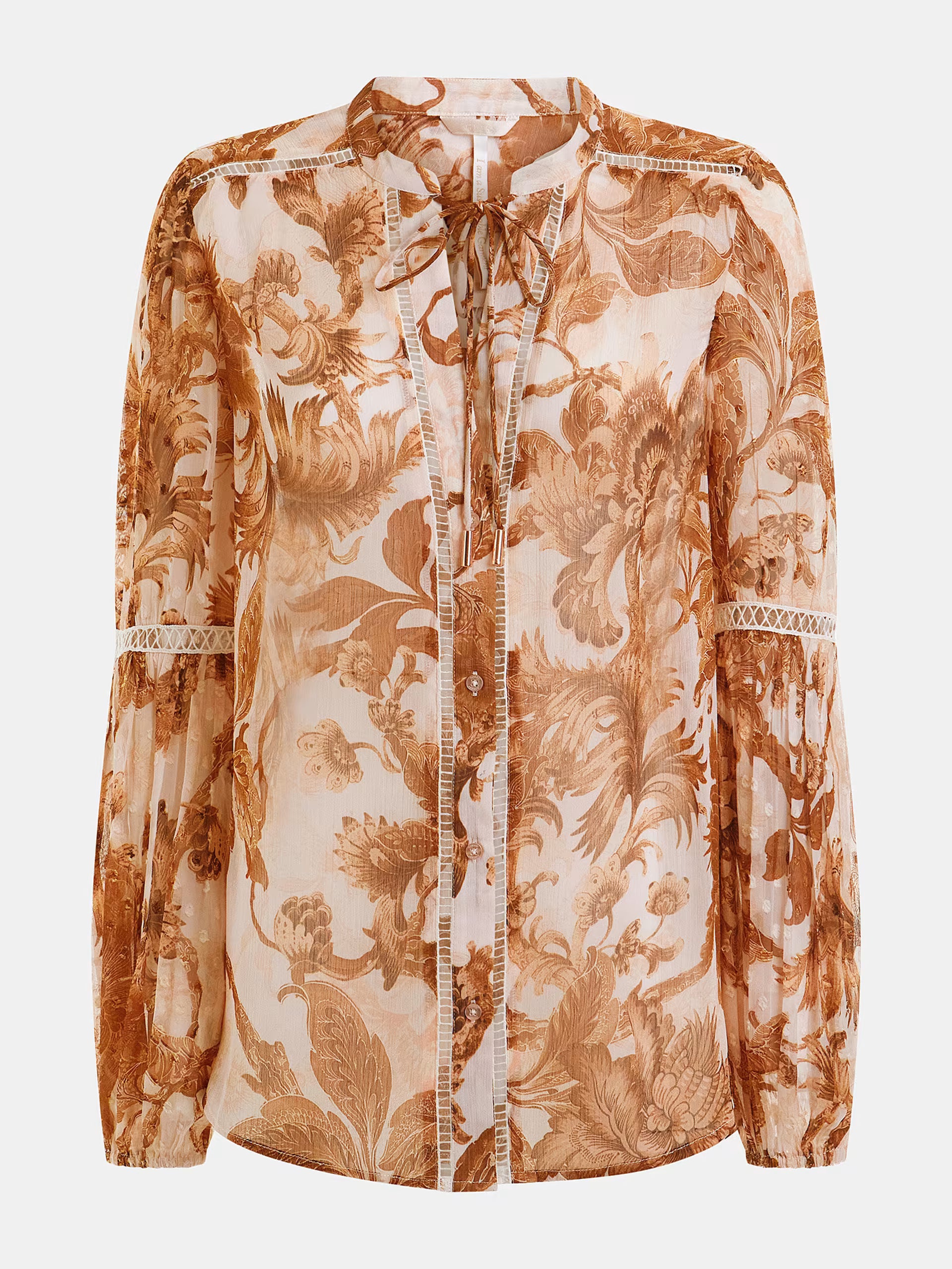 Guess Tunic Long Sleeve with V Neckline Floral – bézs