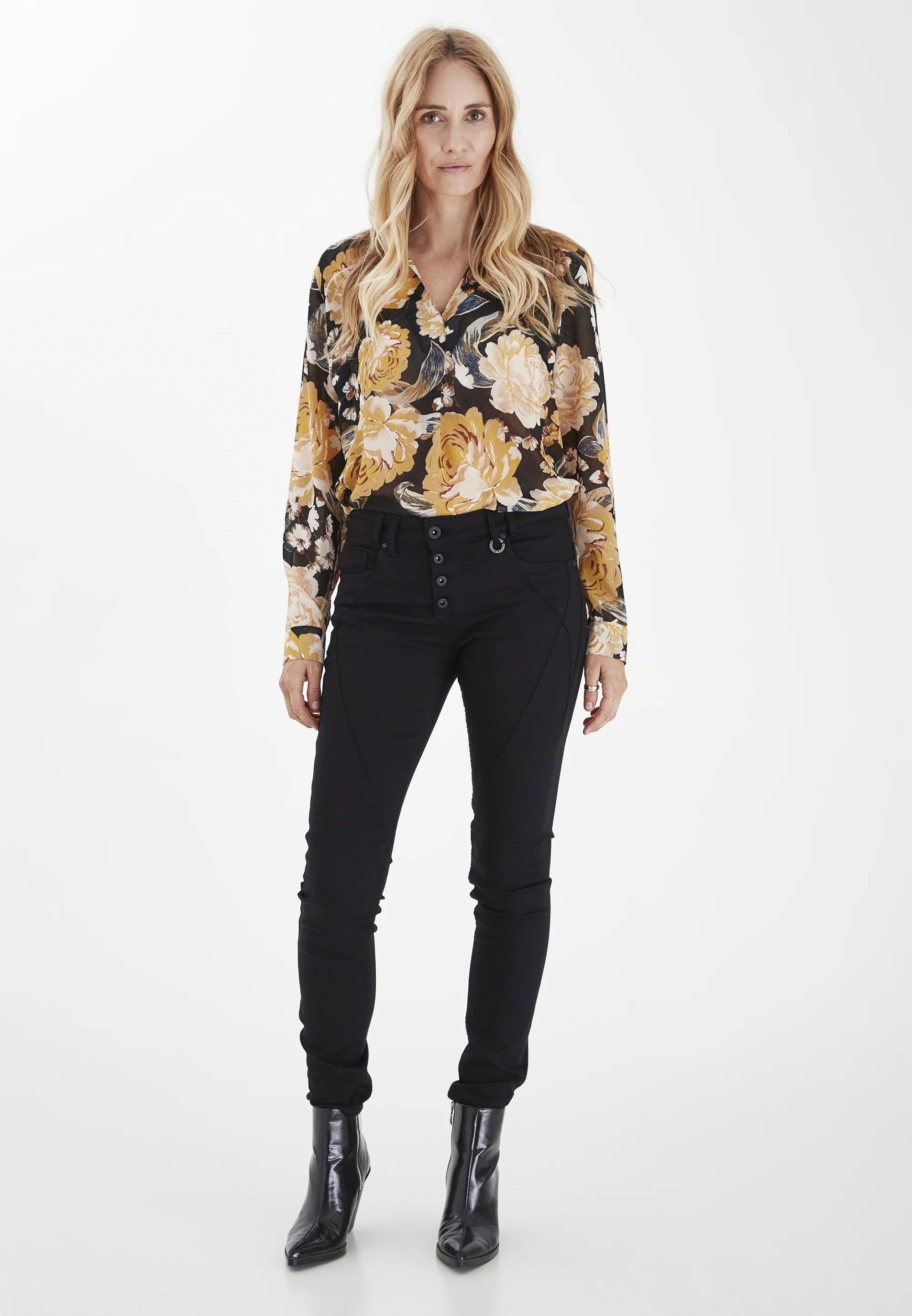 PULZ PZANNA Szűk szárú farmer, fekete