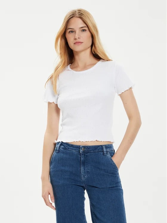 Brave Soul Fűzőlyukak Szegélyes Crop Top - Fehér