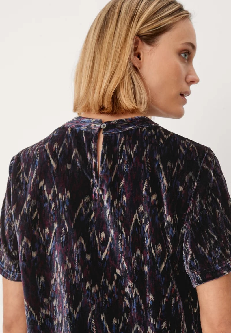 s.Oliver Abstract Print Blouse - Navy Blue, Beige & Purple