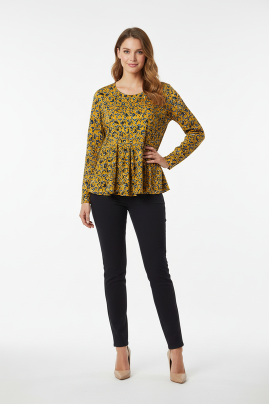 Desigual Multicolor Floral Blouse - Mustard Yellow with Ruffles