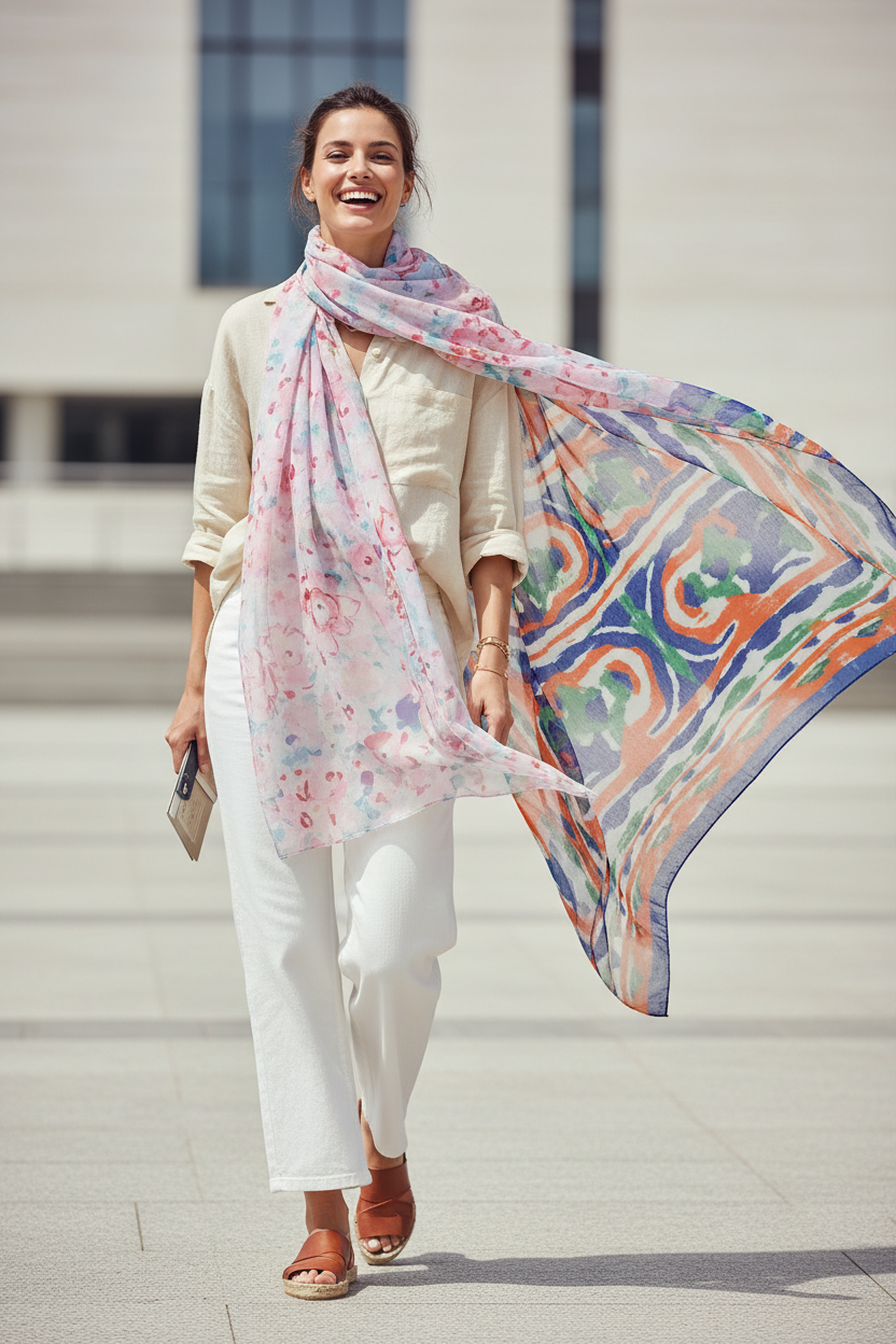 Desigual Exclusive Travel Design Scarf Set on Model