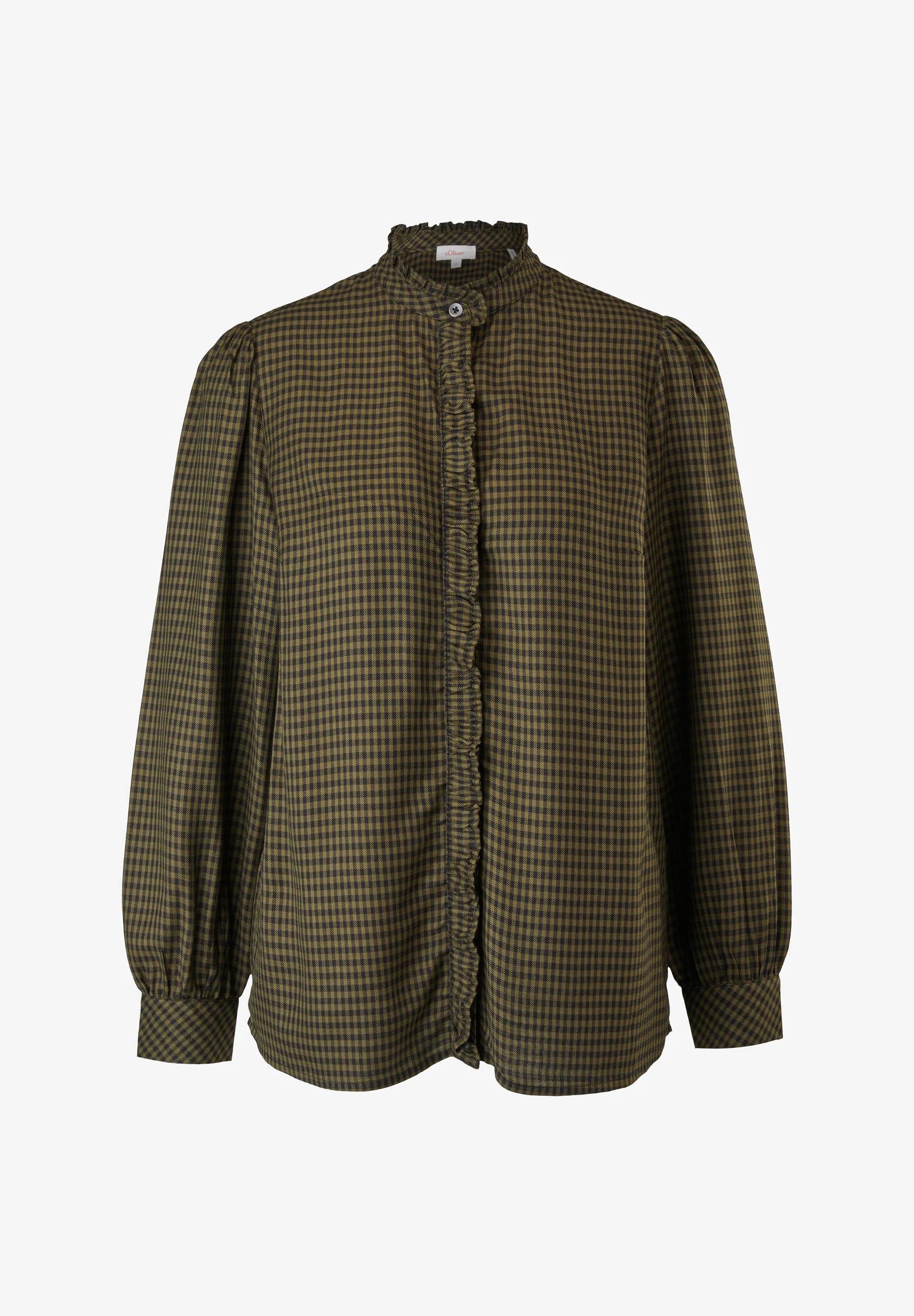 s.Oliver Gingham Check Blouse with Ruffle Collar - Evergreen