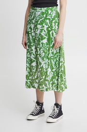 ICHI YOURGINE Skirt - Green Abstract Print