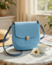 O bag Chase – Sky Blue Crossbody Bag with Navy Leather Strap