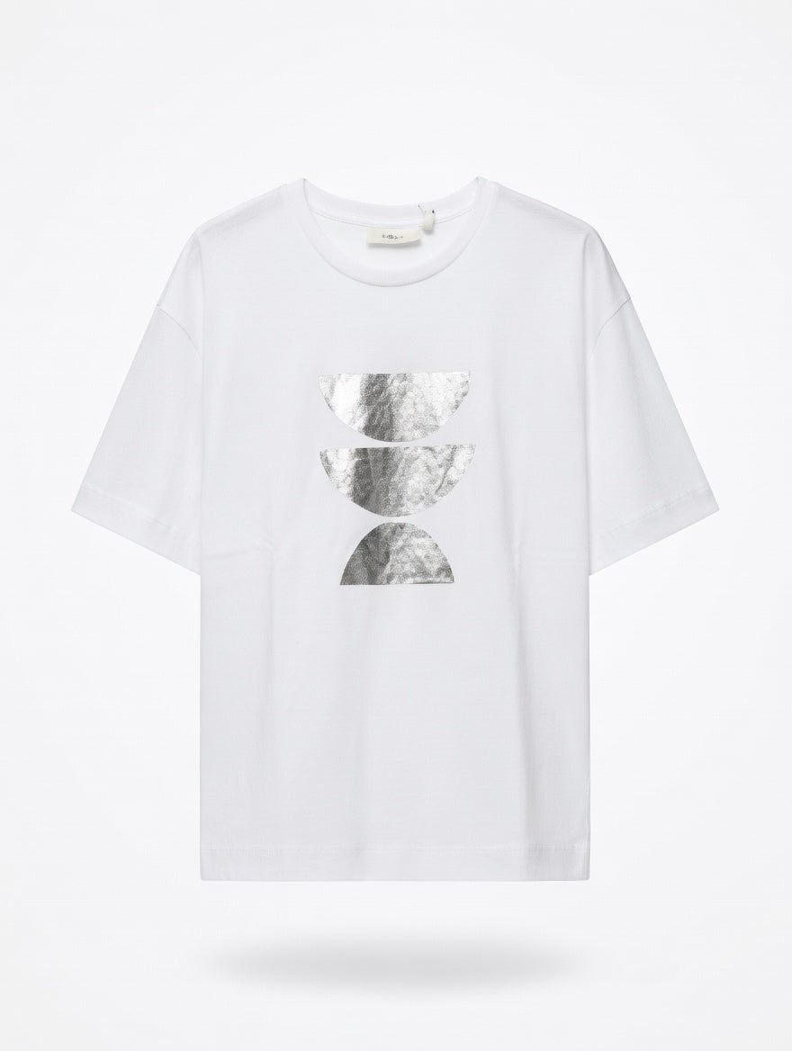 InWear grafikuspóló – fehér, ezüstfólia-mintával