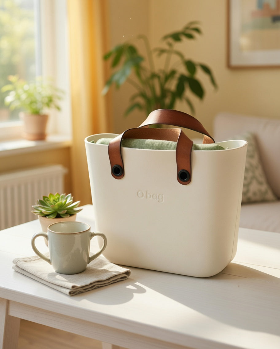O bag – Off-White válltáska konyak színű bőr fogantyúval és zsályazöld belsővel