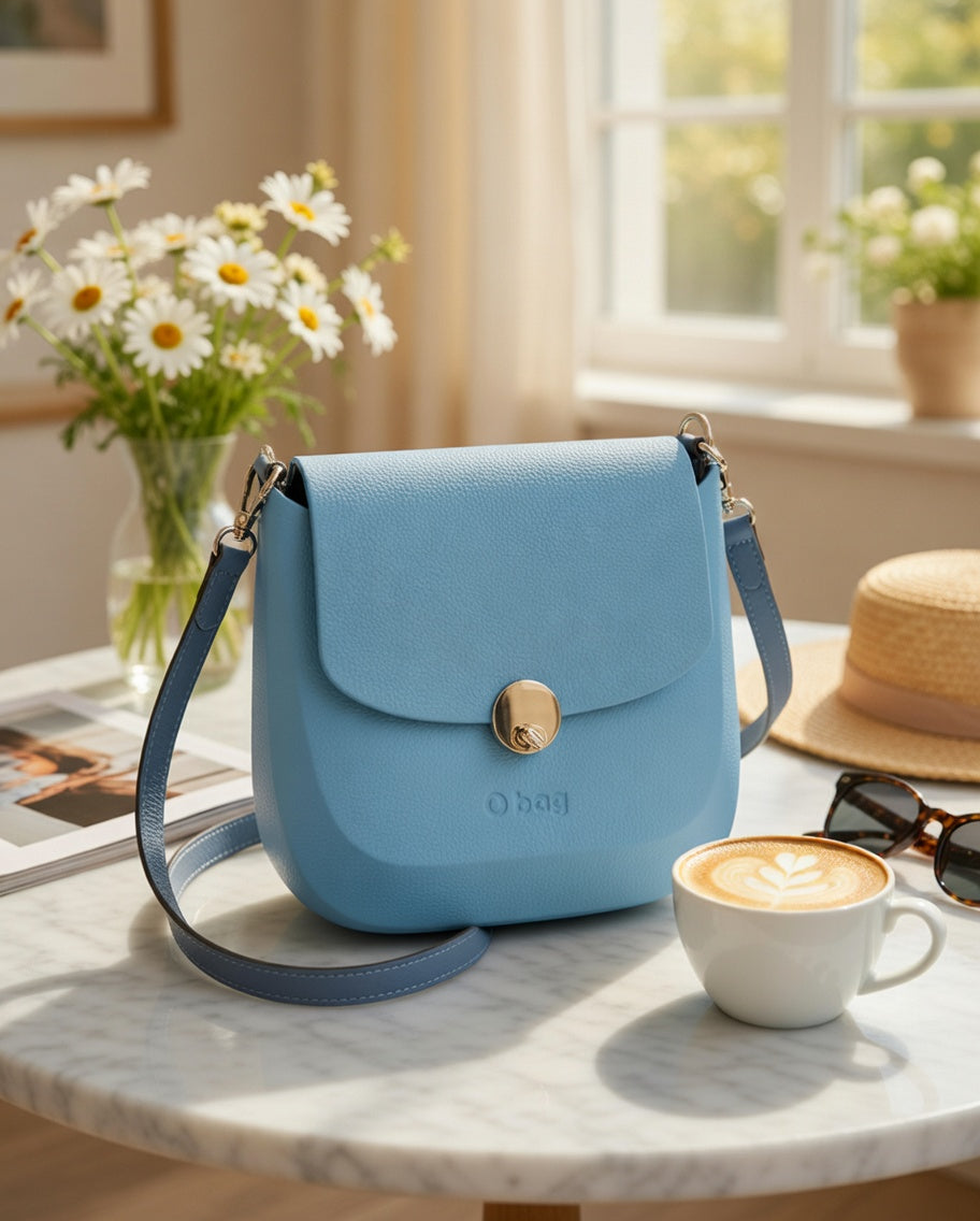 O bag Chase – Sky Blue Crossbody Bag with Navy Leather Strap