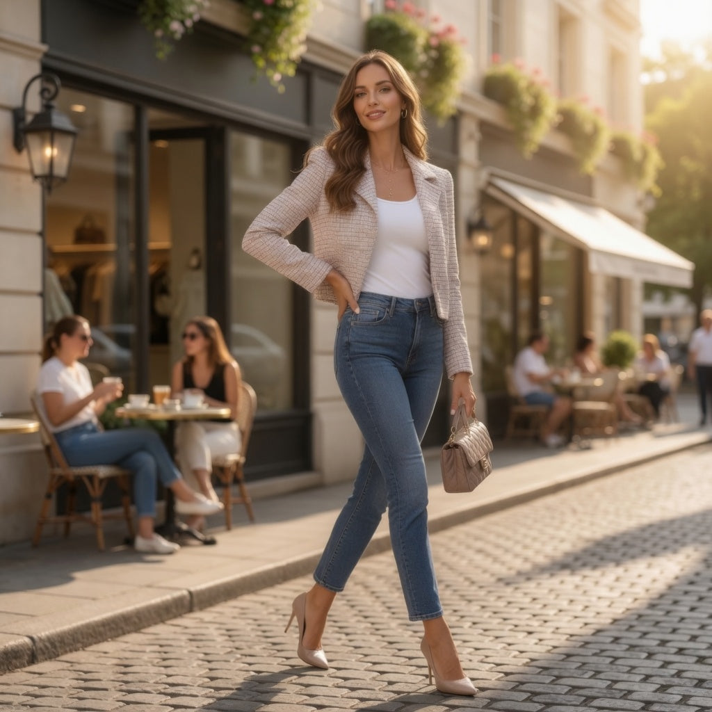 Zero rózsaszín tweed-boucle rövid blézer – Arany gombok | Női
