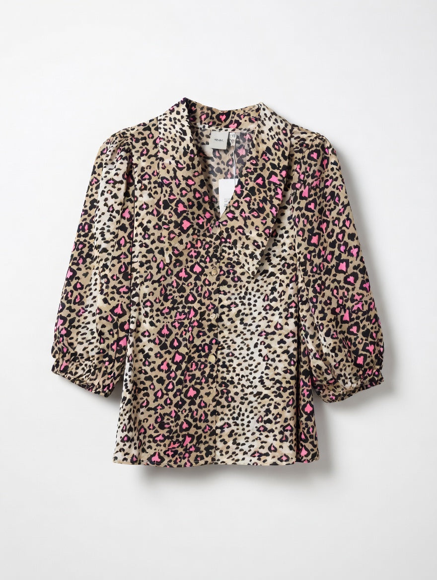ICHI Filippa Leopard Print Blouse - Beige Pink