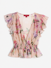 Guess Dawn virágmintás peplum felső – rózsaszín
