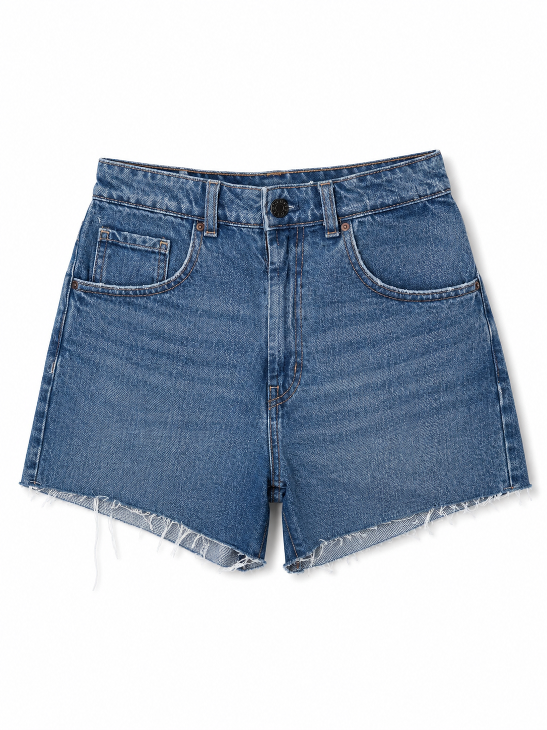Guess Lilly világoskék, magas derekú, rojtos farmer rövidnadrág – 5 zsebes