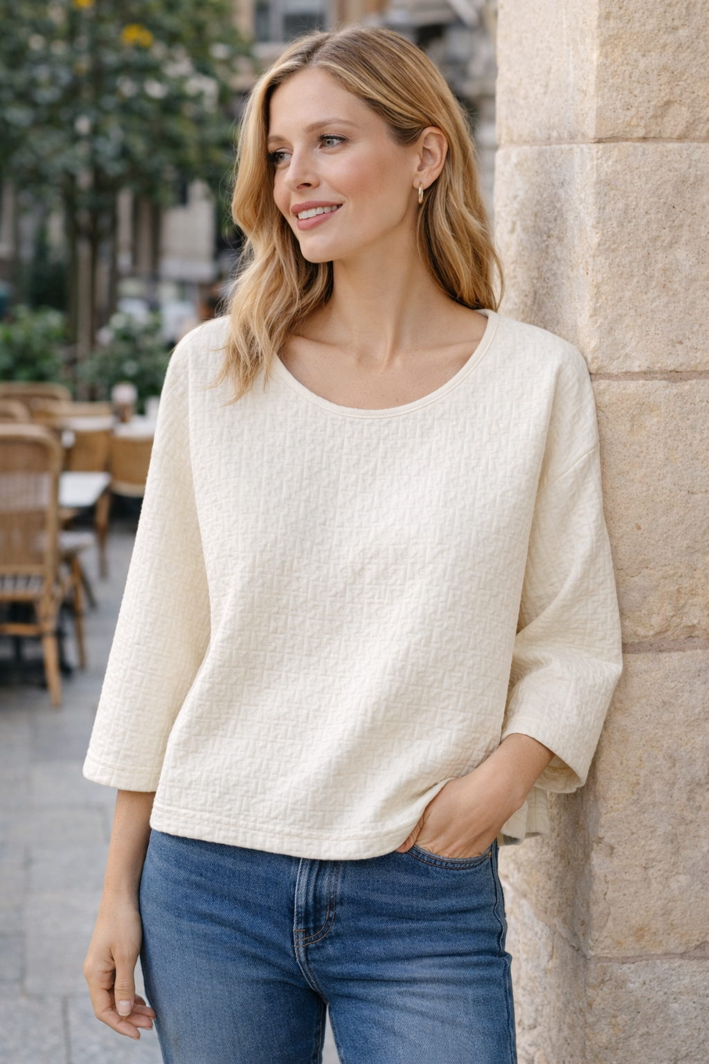 Rinascimento Texturált Rövid Felső 3/4 Ujjal - Krém