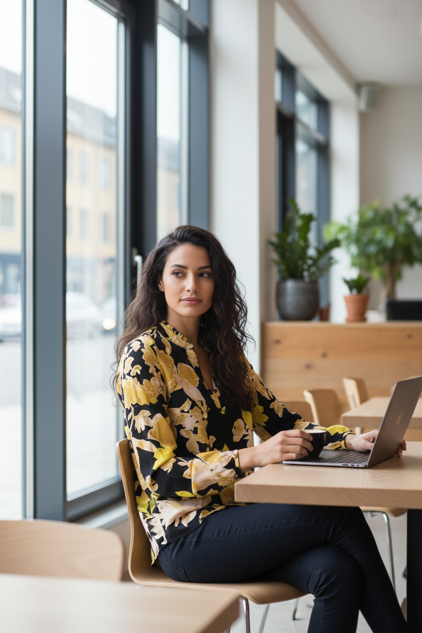 Saint Tropez Eda Printed Blouse - lifestyle photo indoor setting