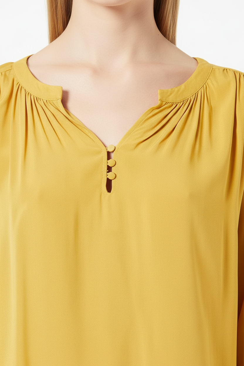 Q/S s.Oliver yellow blouse - neckline detail close-up
