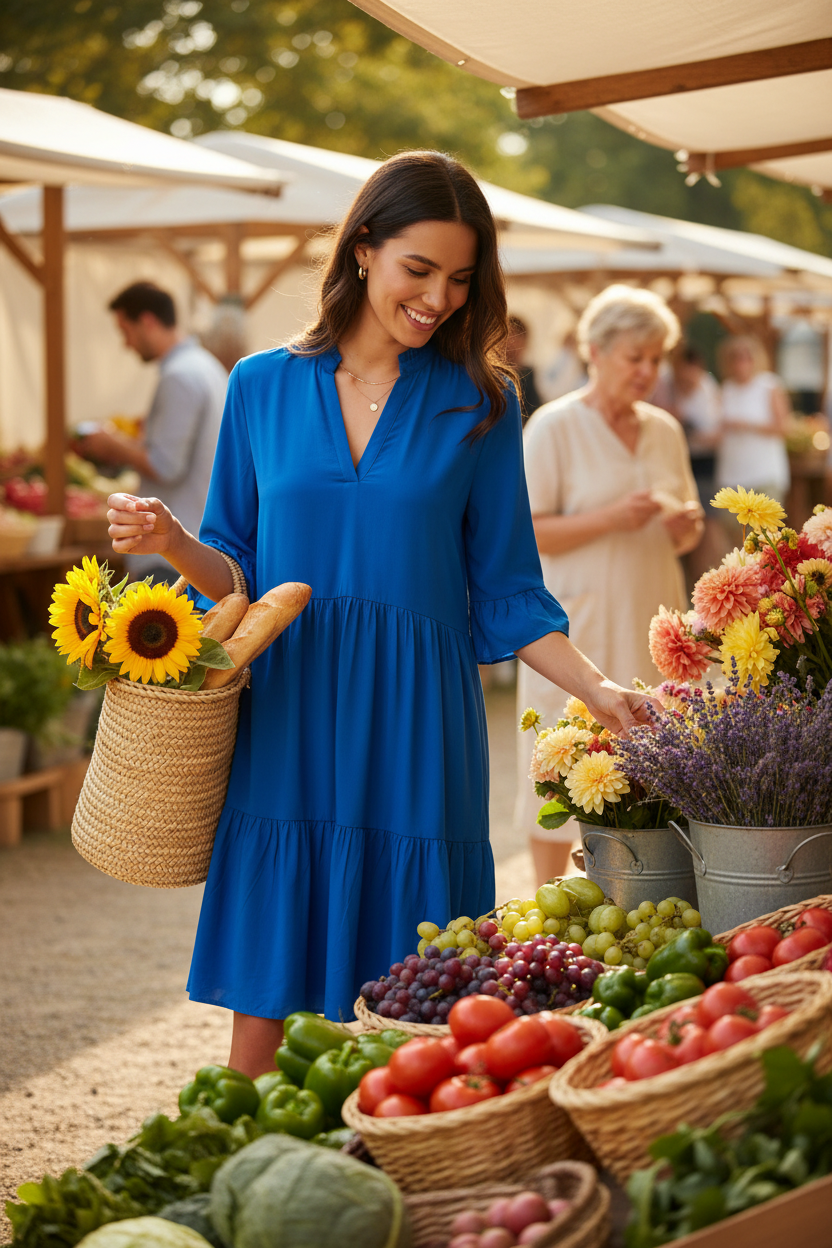 Saint Tropez Tiered Day Dress lifestyle - summer market