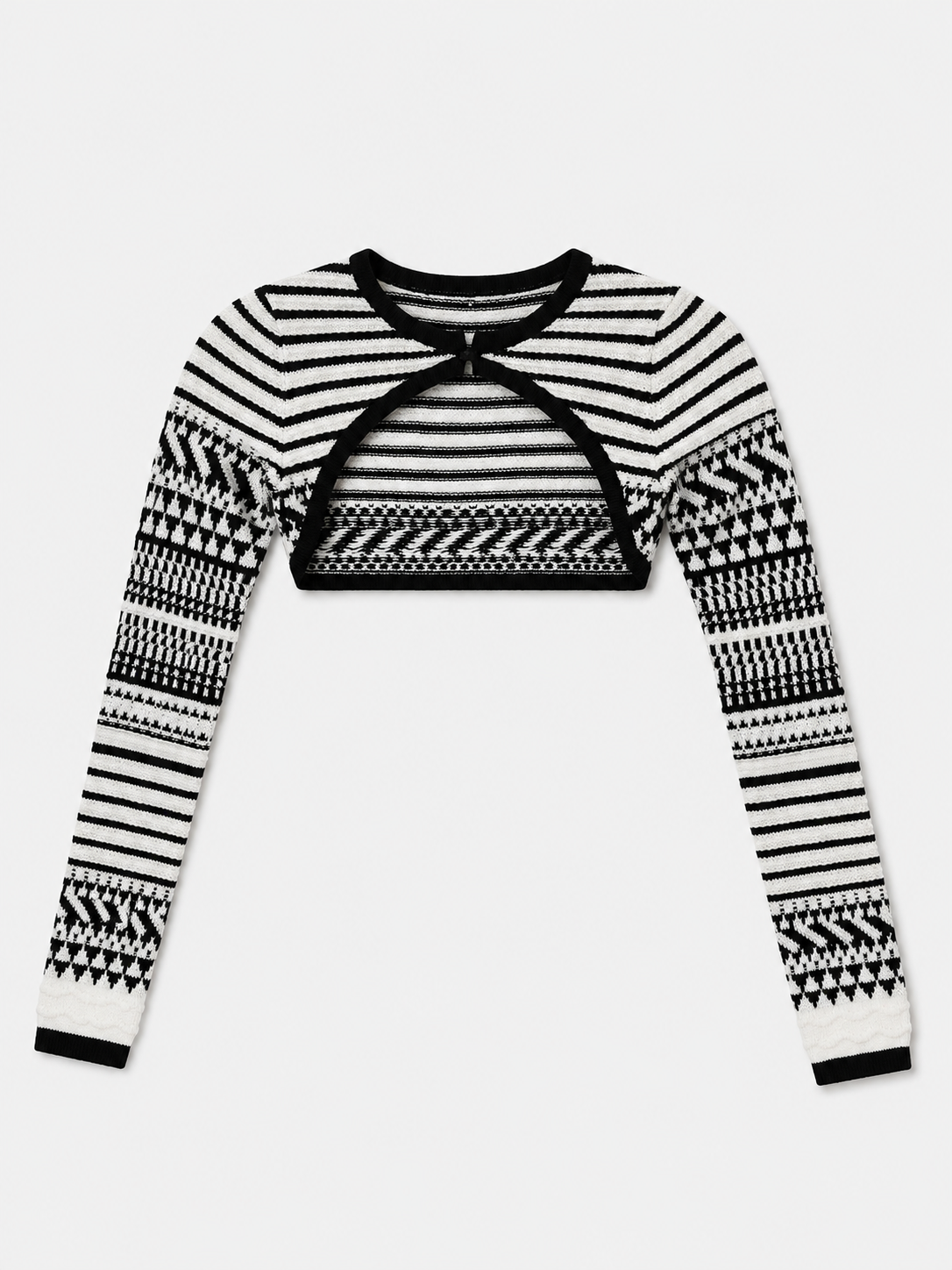 Marciano by Guess Arianna fekete-fehér jacquard crop top – kivágott, hosszú ujjú