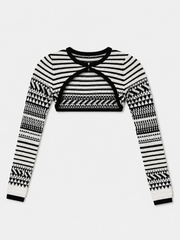 Marciano by Guess Arianna fekete-fehér jacquard crop top – kivágott, hosszú ujjú