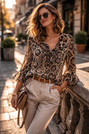 Sorbet SBELAH Leopard Print Blouse - Brown