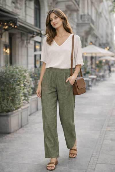 Sorbet SBLIAMO Linen Wide-Leg Pants - Sage Green