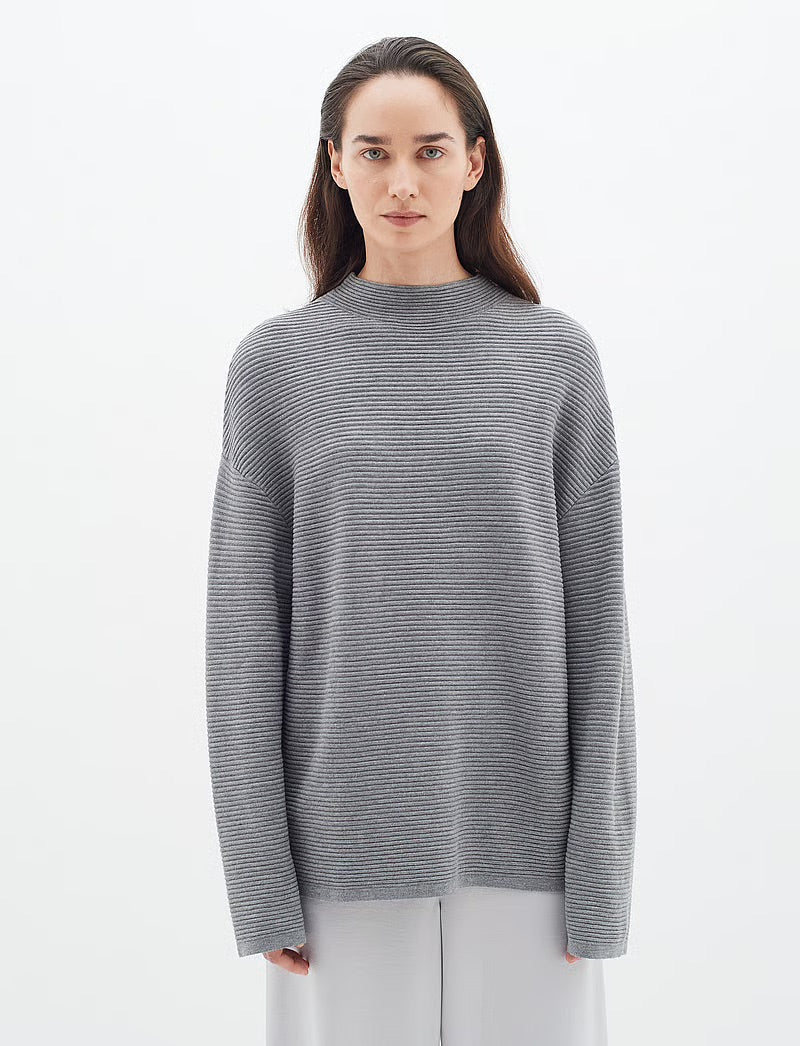 InWear TiaIW Boxy Pullover - Szürke Bordázott Kötésű Pulóver