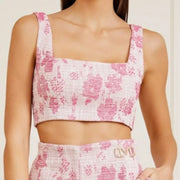 Marciano by Guess Avah virágmintás tweed rövid felső – rózsaszín
