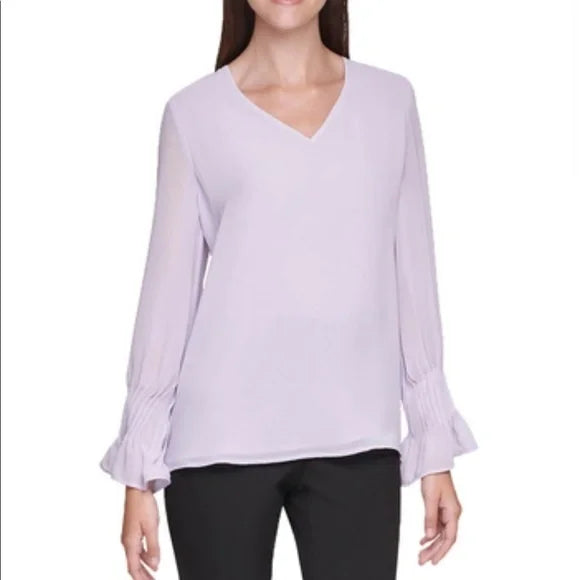 Calvin Klein Light Purple V-Neck Blouse