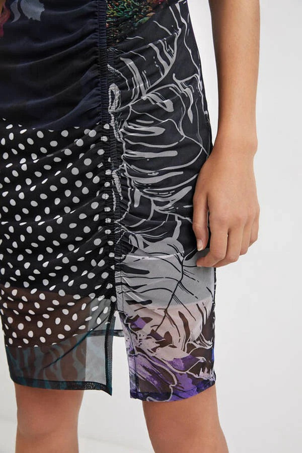 Desigual Amber Patchwork hálós miniruha – fekete, többszínű