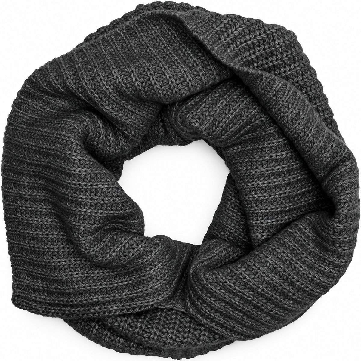 s.Oliver charcoal grey ribbed knitted snood with a marl texture, shown on a white background