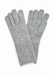 Pair of light grey melange s.Oliver knitted gloves with long textured cuffs on a white background