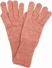 s.Oliver salmon pink women’s knitted gloves with long ribbed cuffs on a white background